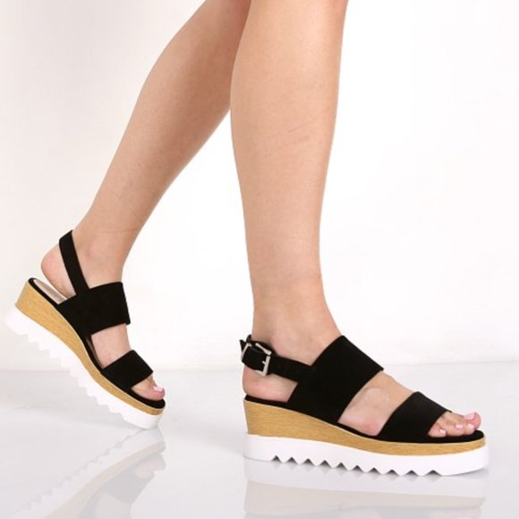 Sol Sana Traci chunky black suede wedge sandals w ankle strap - Picture 2 of 8